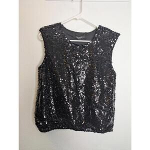 Marc New York Andrew Marc Sequin Top Black Sleeveless Party Blouse Size M NWT